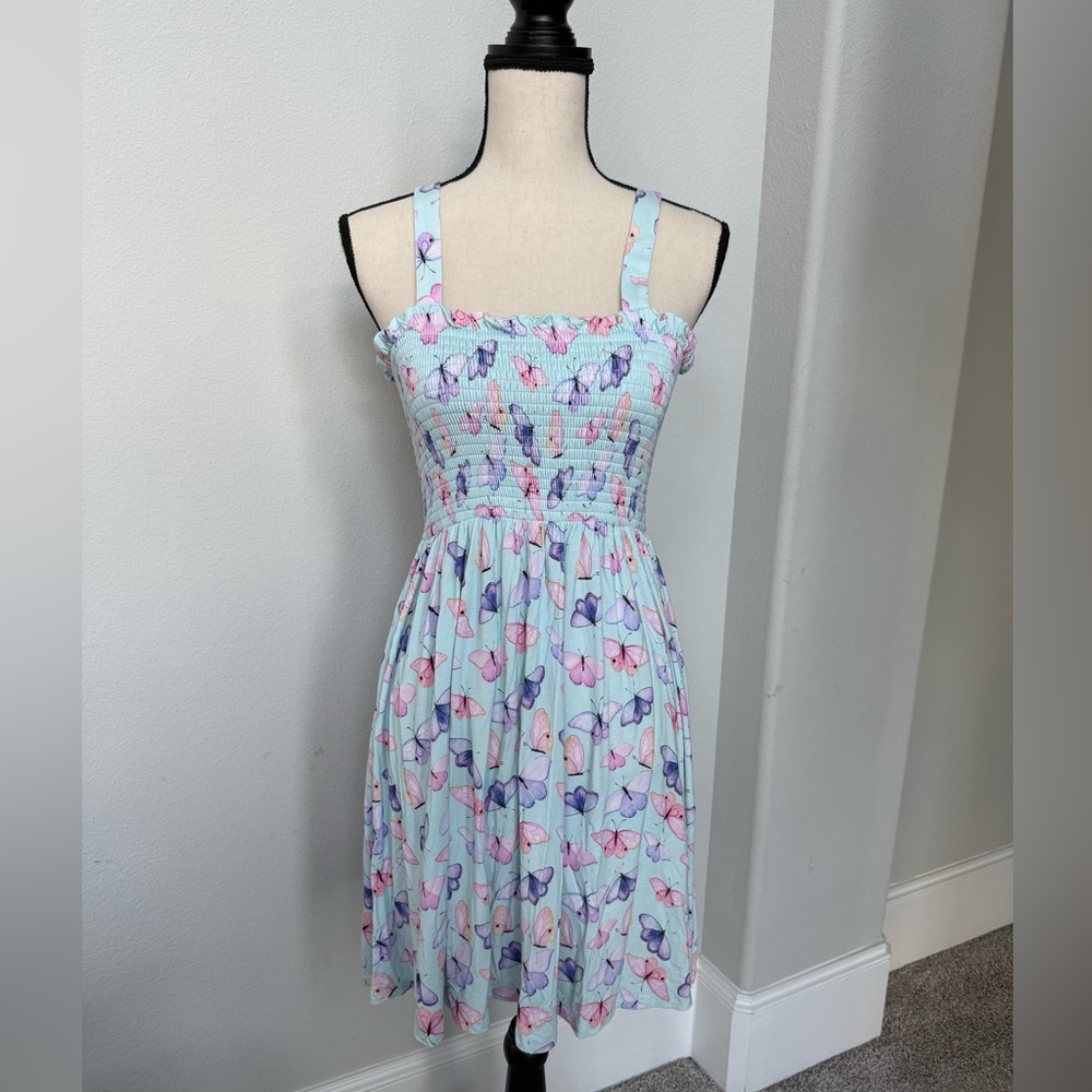 Posh Peanut Light Blue Butterfly Print Smocked Mini Dress